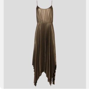 All Saints Lerin Gold Metallic Pleated Dress